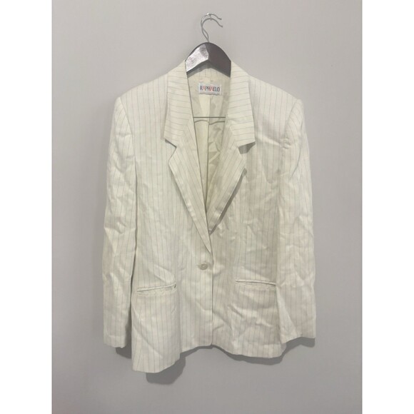 Raphaelo Striped Linen Blazer Size 10 White Blue Stripe - Picture 1 of 3
